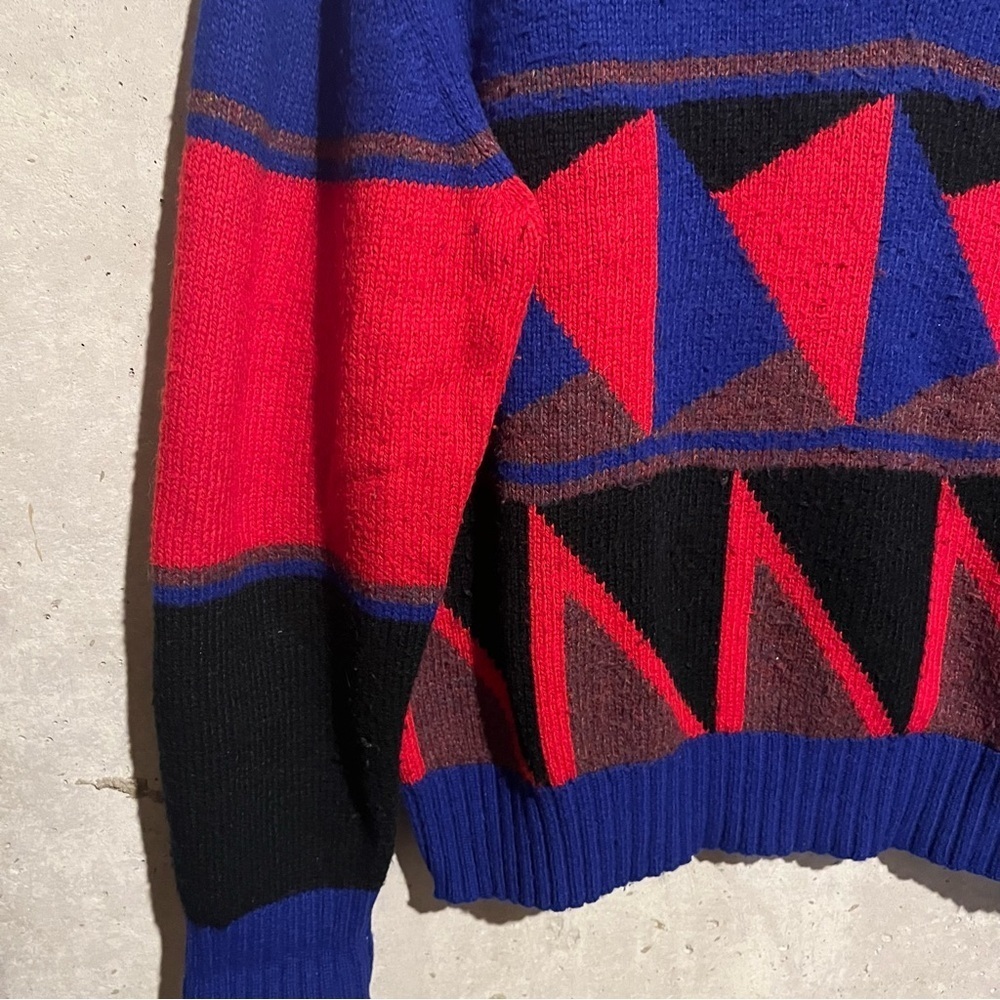 Concrete Men VTG Geometric Sweater Pullover Sz XL Multicolor Crew Neck Wool - Picture 2 of 9